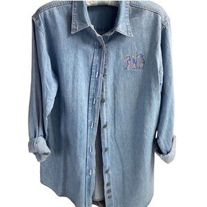 Three River Lady Golf Long Sleeve Button Up  Jean Denim Shirt Jacket Size L